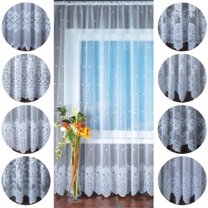 Arsvita Gardine Marburg, 500x175 cm, weiße Jacquard-Spitze, Universalband, Fenstervorhang.
