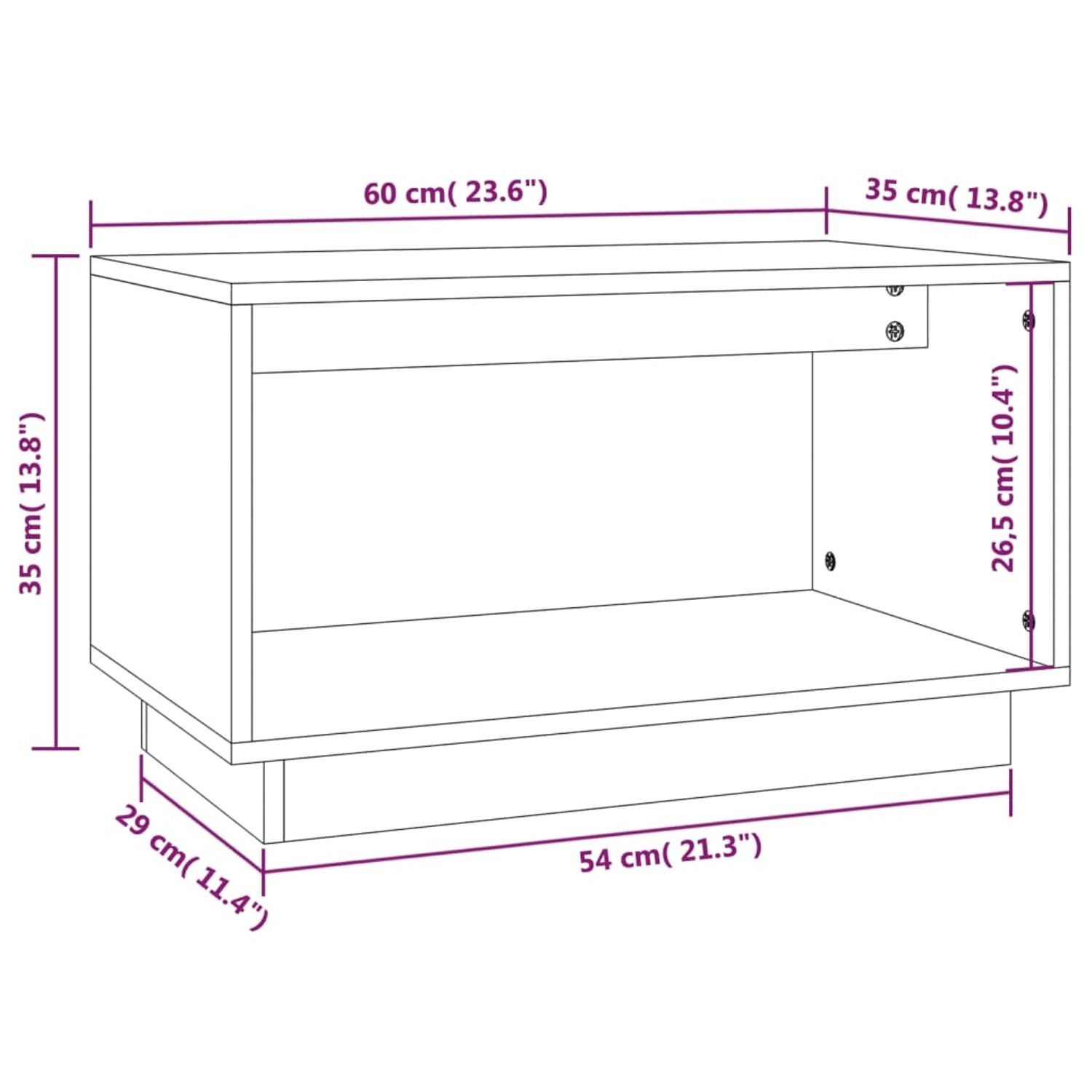 VidaXL TV-Schrank Kiefer Massivholz, 60x35x35cm, mit Maßangaben. Ideal als TV-Möbel.