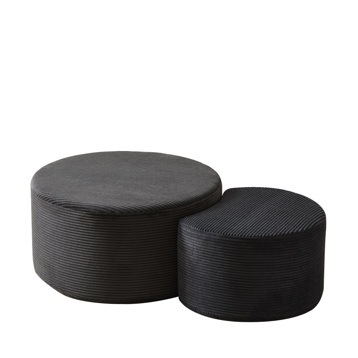 okwish Kaffeetisch Set 2er Polster Rund Wohnzimmer Beistelltisch Ottoman Modern 84x84x28cm Schwarz