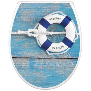 Banjado WC-Sitz Familie mit blauem Rettungsring Motiv auf Holz, mit Absenkautomatik und Kindersitz.