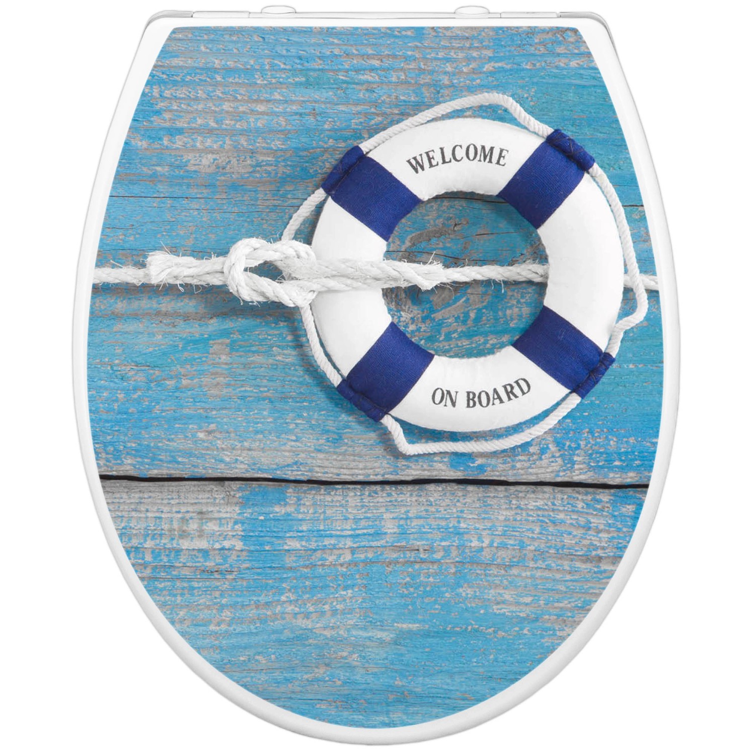 Banjado WC-Sitz Familie mit blauem Rettungsring Motiv auf Holz, mit Absenkautomatik und Kindersitz.