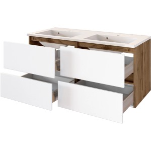 Held Möbel Doppelwaschtisch Bari 120 cm, weiß matt, mit 2 Waschbecken und 4 Schubladen.