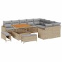 Beiges 12-tlg. vidaXL Garten-Sofa-Set aus Poly Rattan mit Tisch und grauen Kissen.