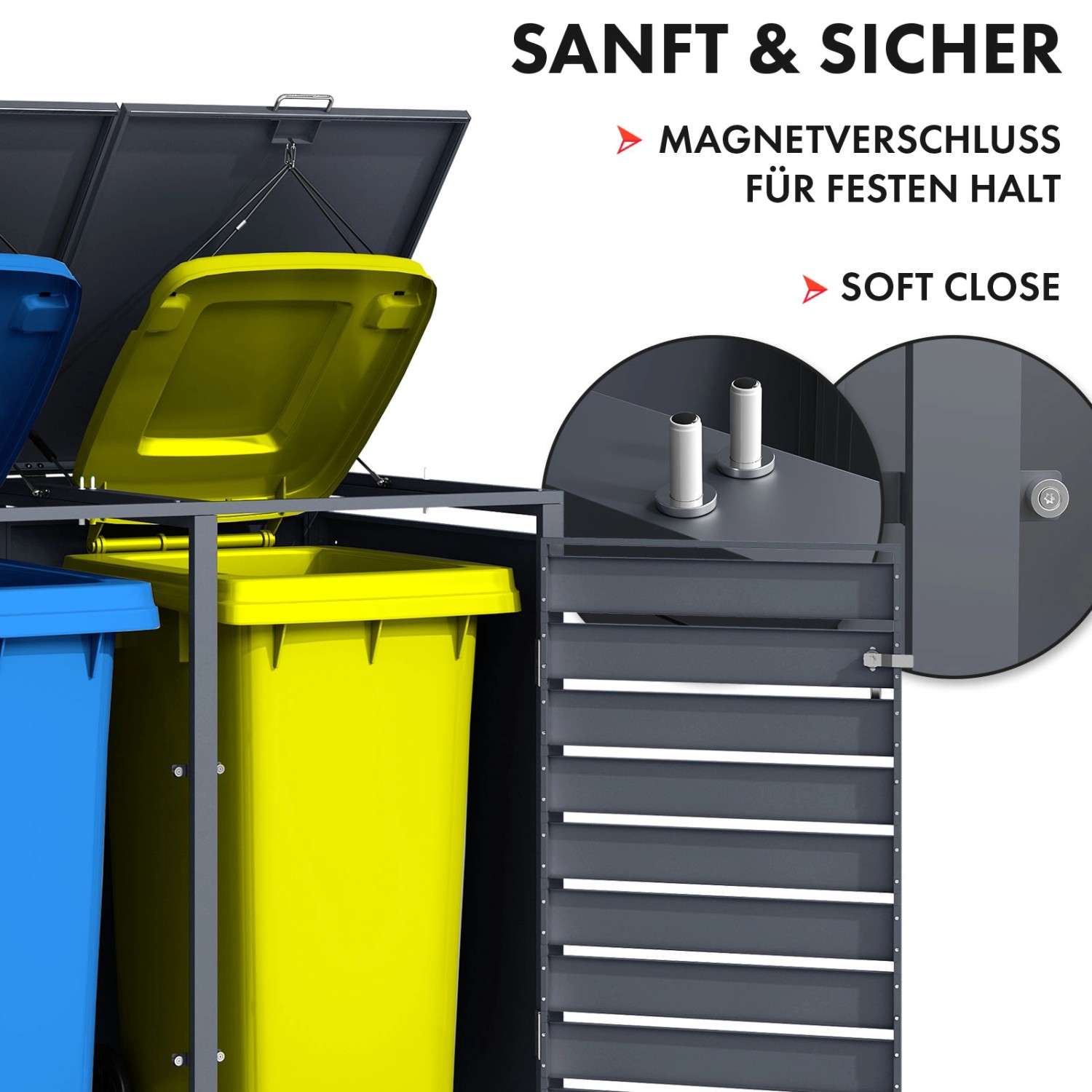 KARAT Mülltonnenbox Johan für 2 Tonnen, Edelstahlrahmen, Holzdekor, 132x80x116 cm.