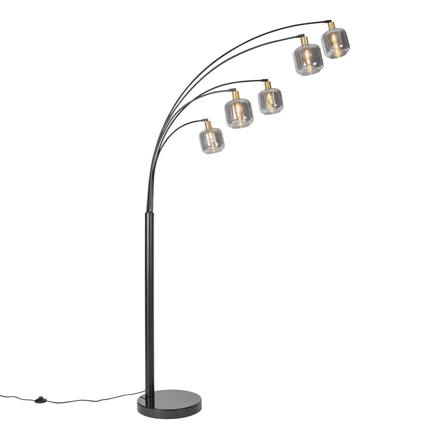 QAZQA Stehlampe Schwarz mit Gold mit Rauchglas 5 Lichter Zuzanna