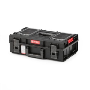 Schwarzer PROREGAL QBRICK Werkzeugkasten One mit transparentem Deckel, 15,5 Liter Volumen.