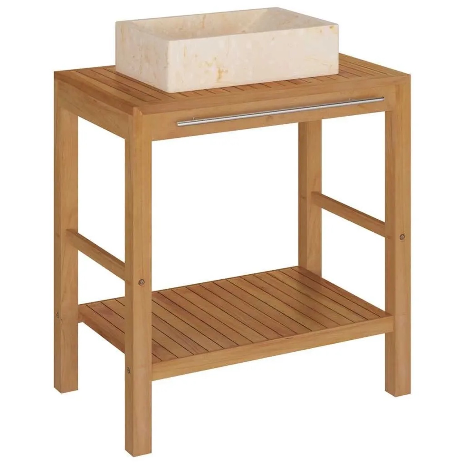 vidaXL Waschtisch Massivholz Teak mit Waschbecken Marmor Creme 3058160