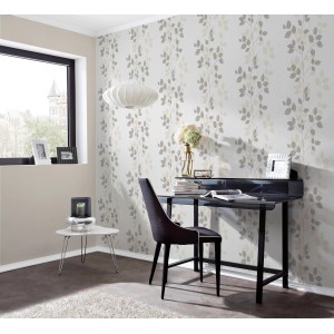 Beige Vliestapete mit Blätterranken von A.S. Creation, passend zur All Seasons Kollektion.