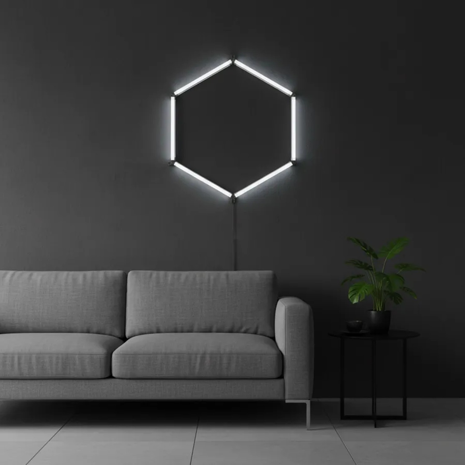 Moderne LED Deckenleuchte in Sechseck-Form, kaltweiß, als Garagen- oder Werkstattlampe.