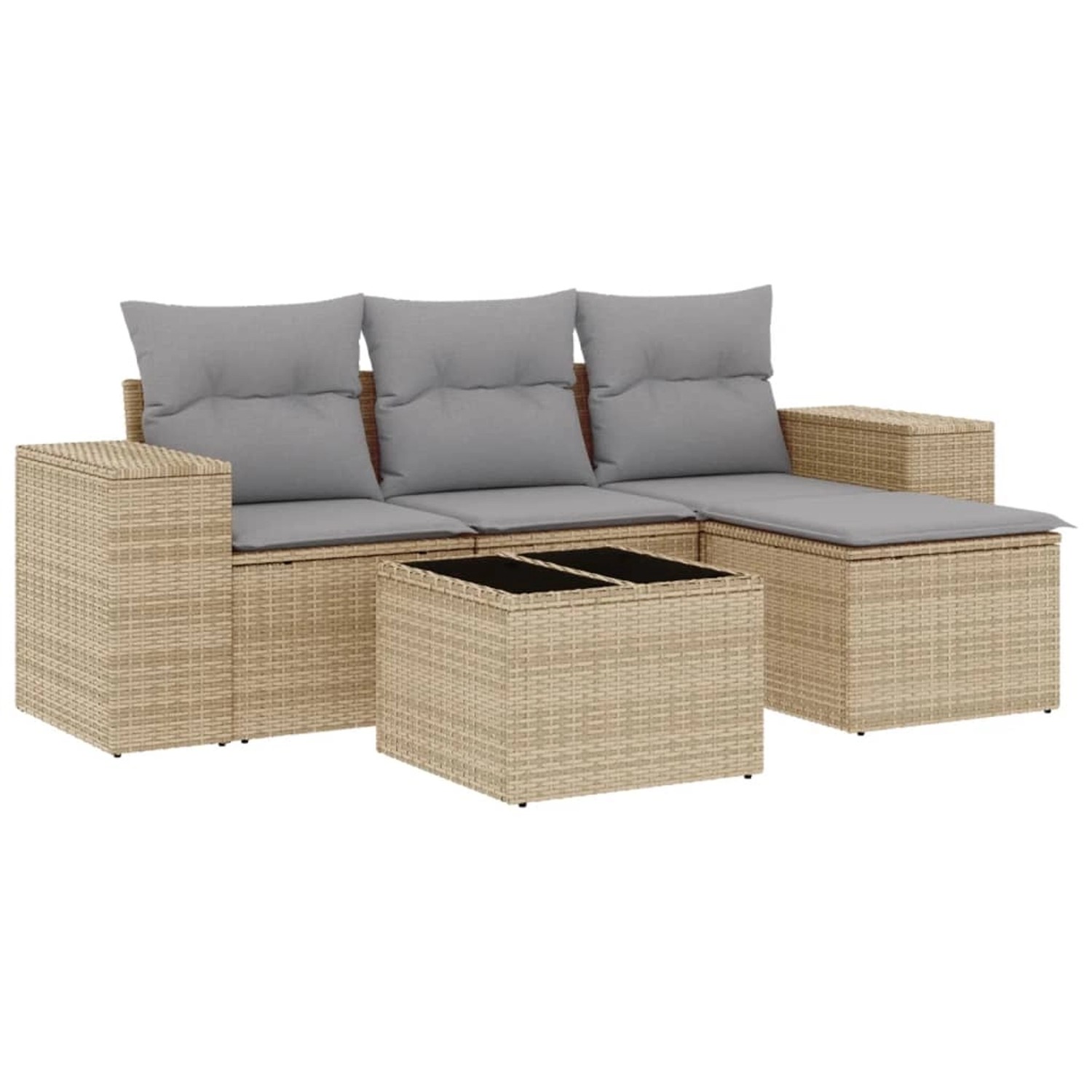 vidaXL 5-Tlg Garten-Sofagarnitur mit Kissen Beige Poly Rattan 3254816 günstig online kaufen