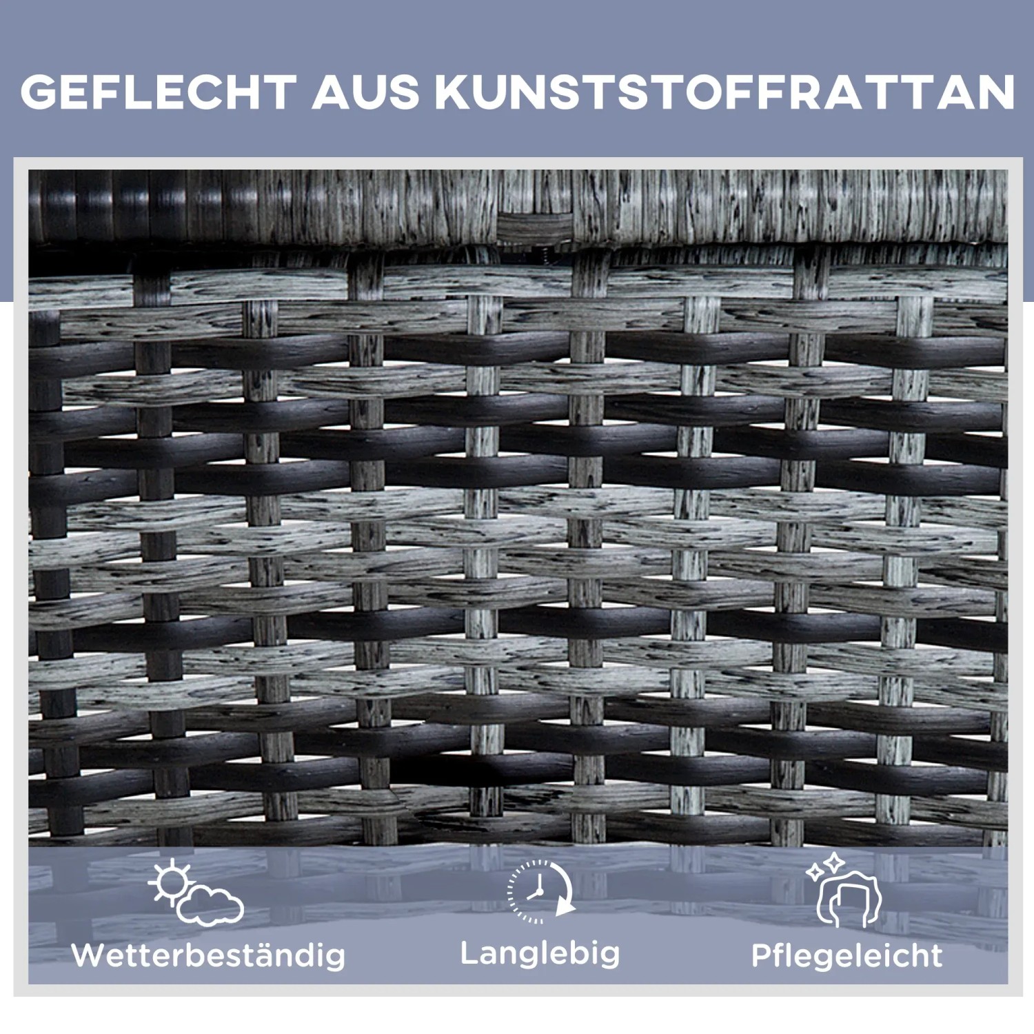 Detailaufnahme des wetterfesten Rattan-Geflechts der Outsunny Sonnenliege.