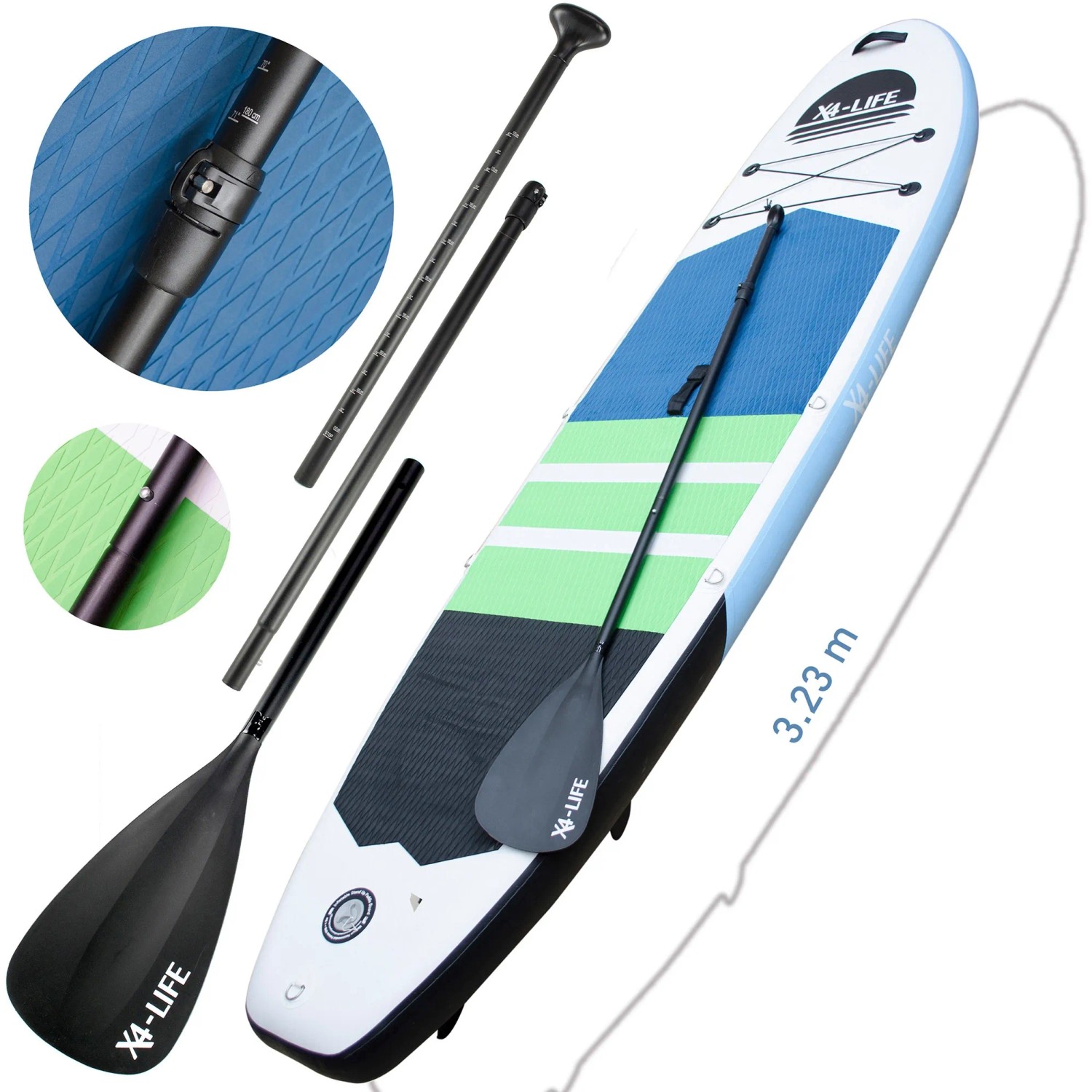Aufblasbares Stand Up Paddle Board (SUP) X4-Life mit Paddel und Zubehör.
