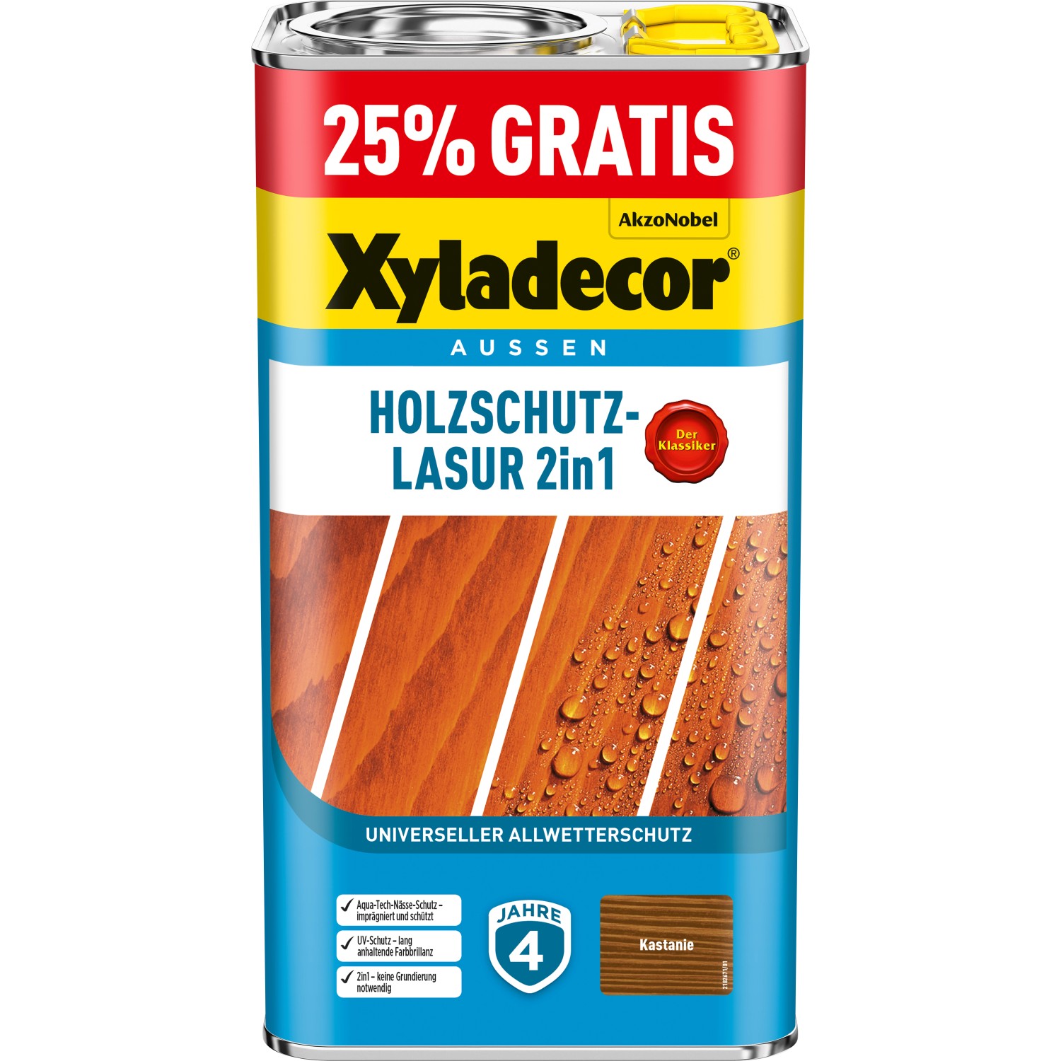 Xyladecor Holzschutz-Lasur 2in1 5l Promo Kastanie matt 4 + 1,
