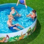 Bestway Dinosaurier Pool mit Kindern im Garten, aufblasbarer Pool mit Dino-Muster.