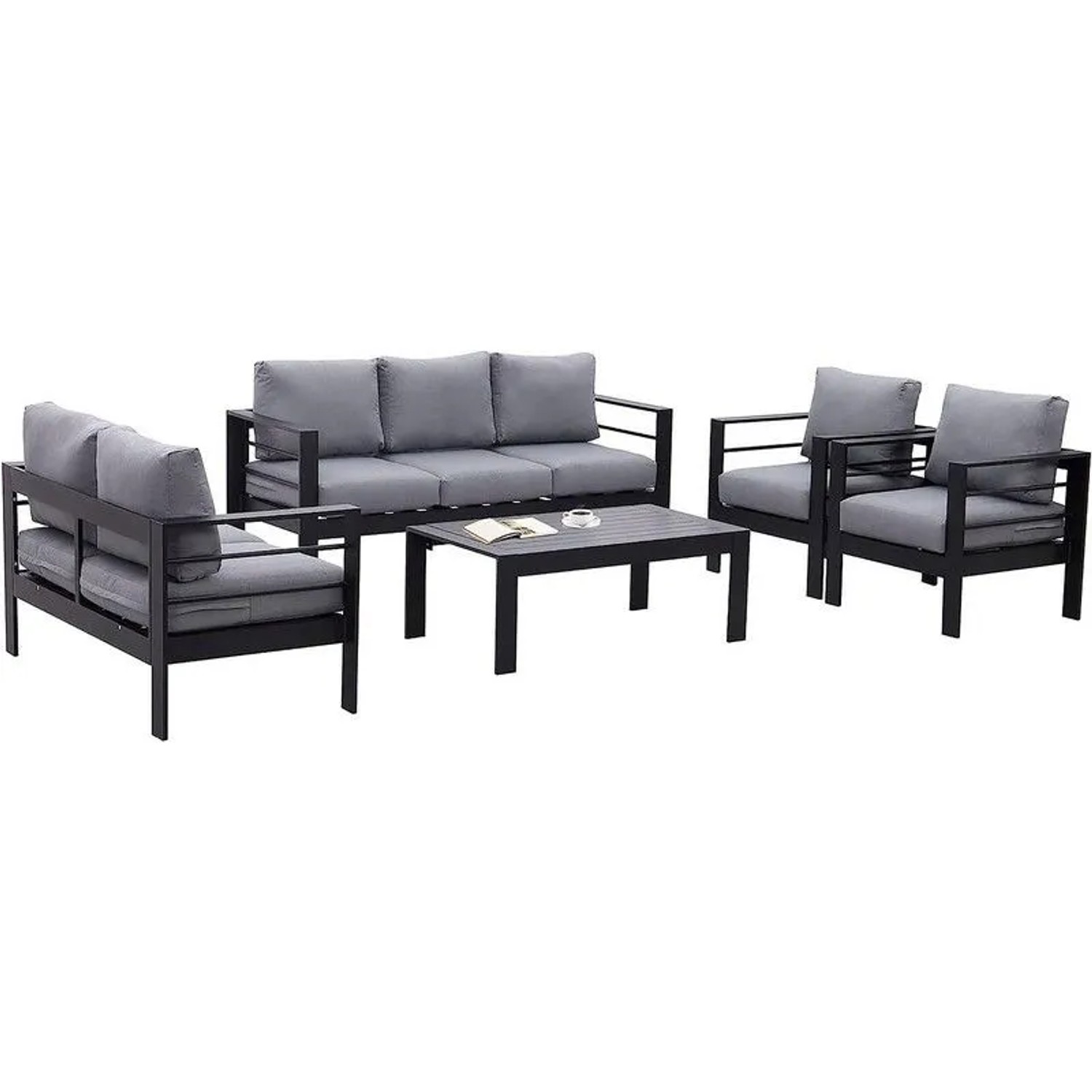 MeXo Gartenmöbel Set aus Aluminium Loungeset für 7 Personen Schwarz