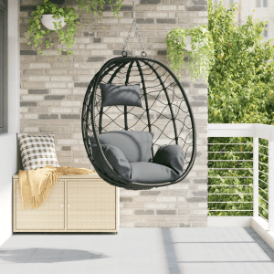 Anthrazitfarbener vidaXL Hängesessel Korb aus Polyrattan ohne Gestell für den Außenbereich.