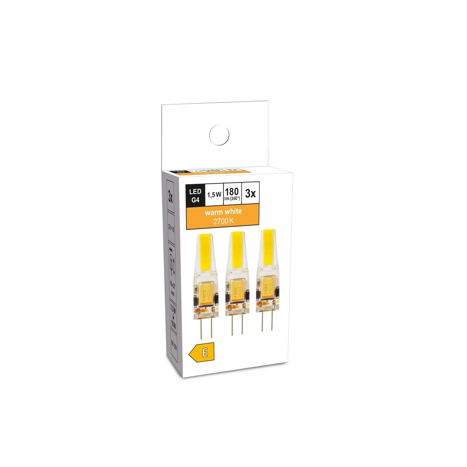 3er Set G4 LED Leuchtmittel, 1,5W, warmweiß, 180 Lumen. Kompakte Stiftsockellampe für Wohnräume.
