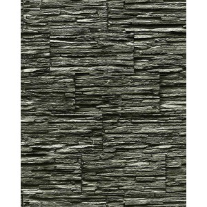 Schwarze Steintapete mit Naturstein-Bruchstein-Optik für Wohnräume.
