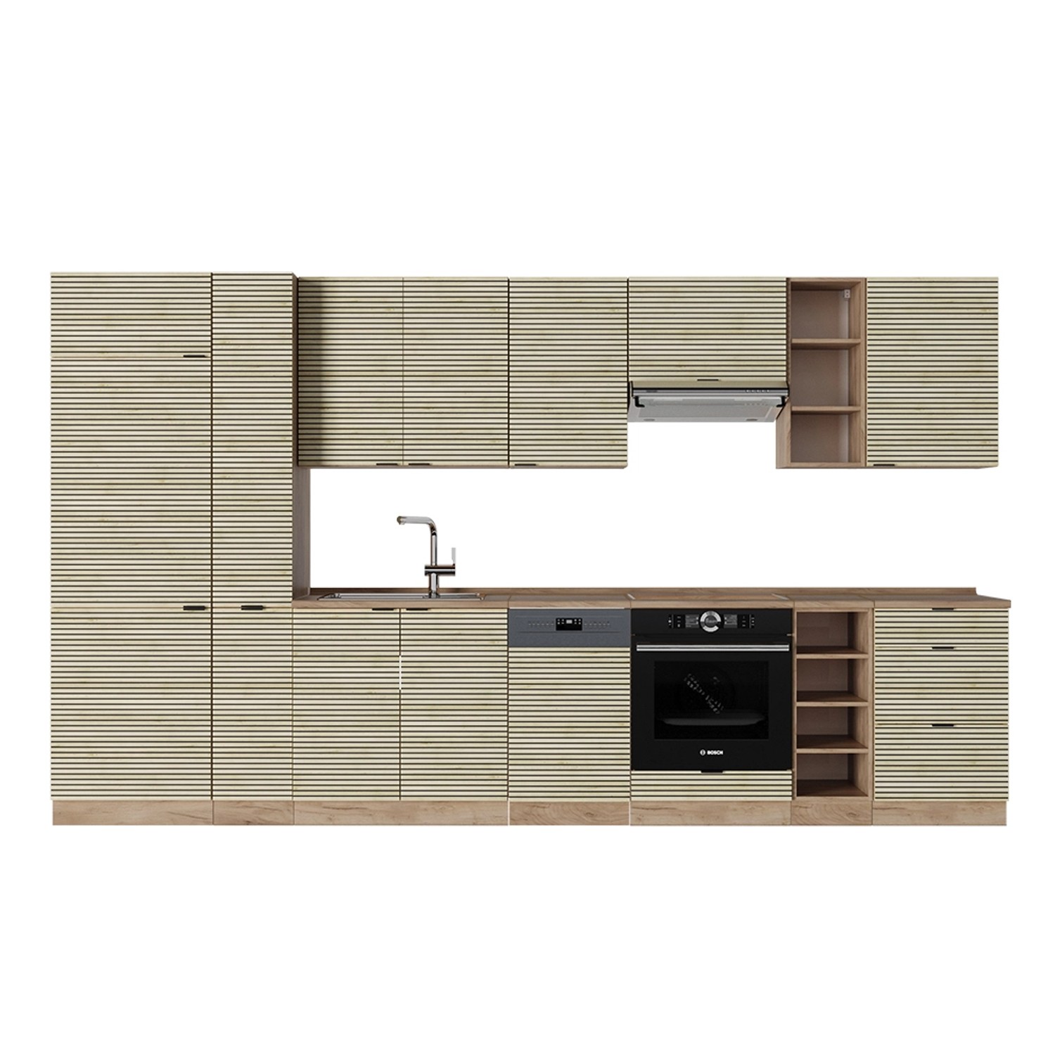 Vicco Fame-Line Küchenzeile Eiche Paneel/Goldkraft Eiche 355 cm AP Eiche günstig online kaufen