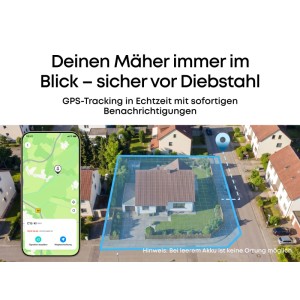 Eufy 4G-Modul: GPS-Tracking des Mähroboters C15 auf einer Karte im Smartphone, sicherer Diebstahlschutz.