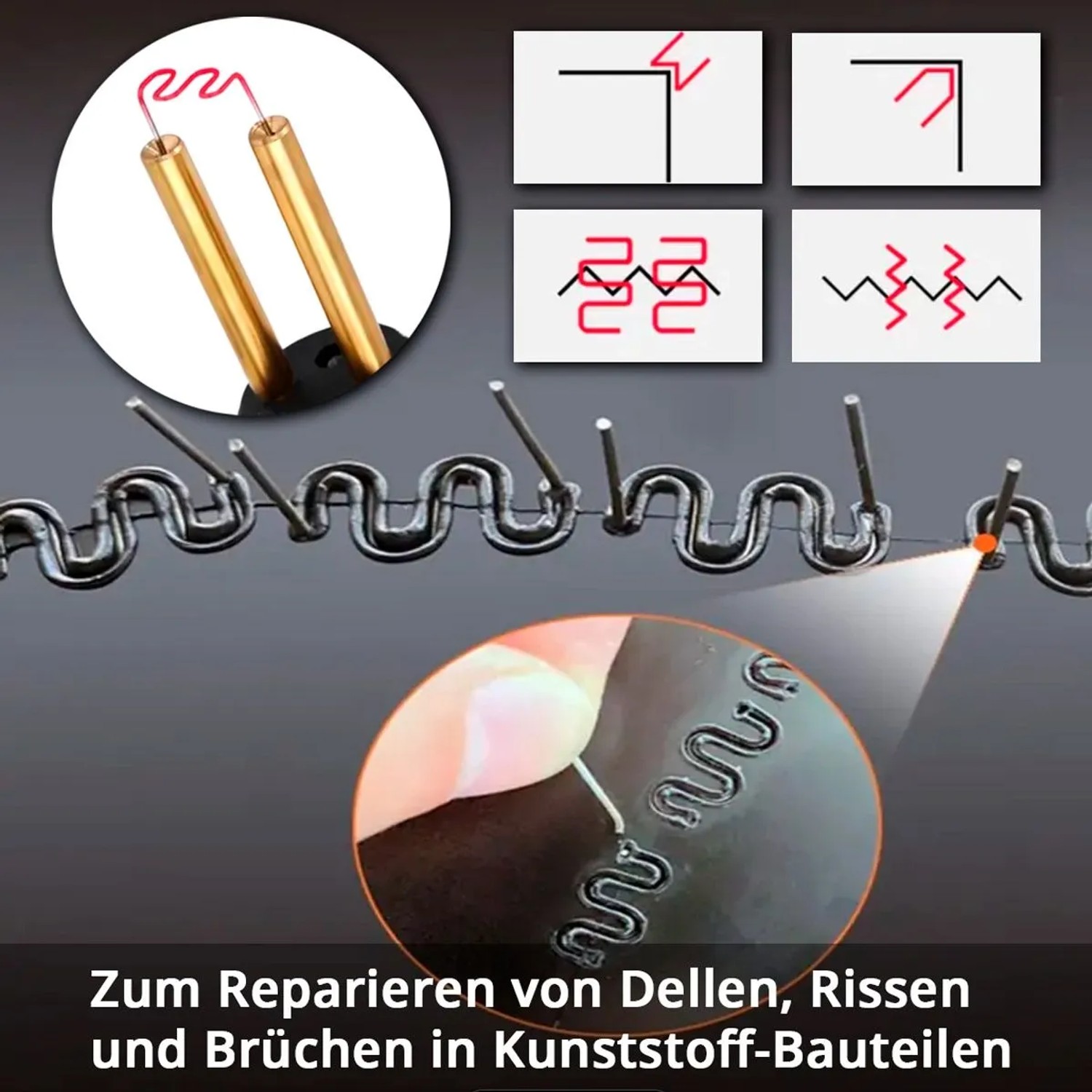 STAHLWERK Kunststoff Reparatur Set: Heißhefter schmilzt Klammern in Plastik für dauerhafte Reparaturen an Bauteilen.