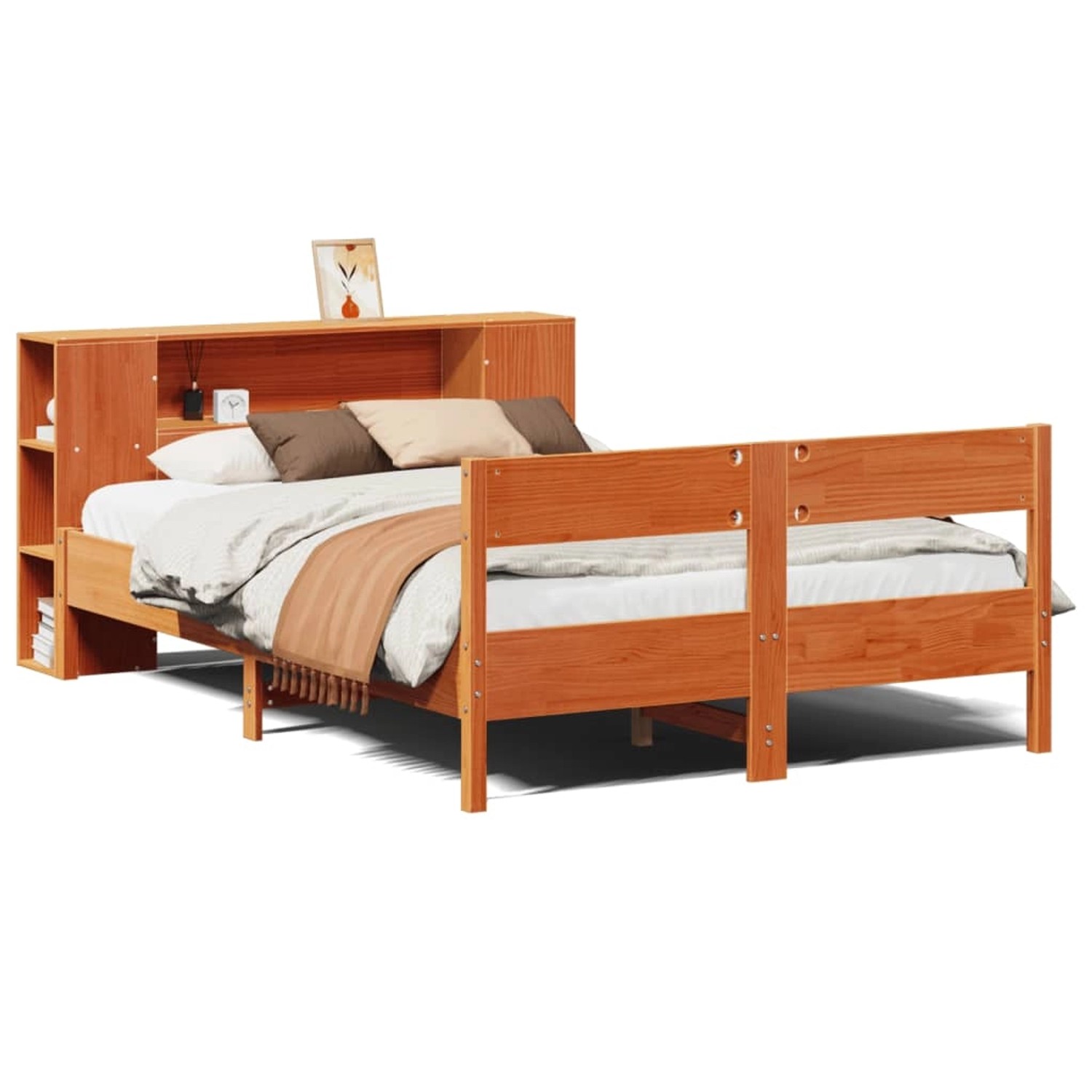 vidaXL Massivholzbett mit Regal ohne Matratze Wachsbraun 150x200 cm 3322947 günstig online kaufen