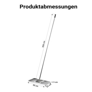 Wiltec Edelstahl Rasenrakel mit 200 cm Stiel. Flächenebner für Rasen, 50x25 cm Kopf. Gartenhandgerät.