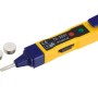 3-in-1 Spannungsprüfer, Durchgangsprüfer und Polaritätsprüfer in Gelb/Blau mit LED-Anzeige.