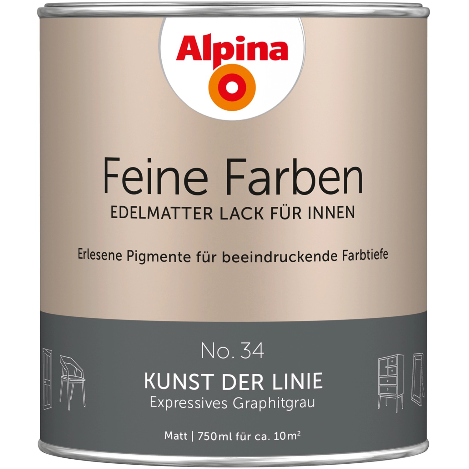 Alpina Feine Farben Lack No. 34 Kunst der Linie® Grau edelmatt 750 ml