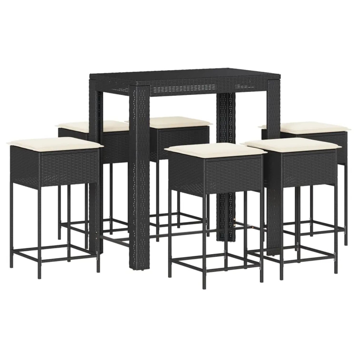vidaXL 7-tlg Gartenbar-Set mit Kissen Schwarz Poly Rattan Modell 8