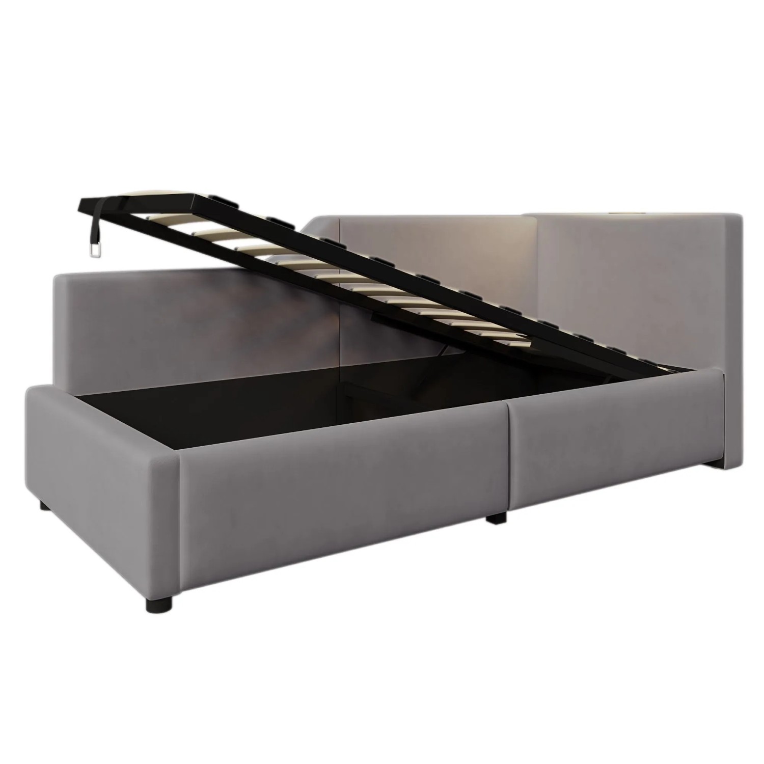 okwish Polsterbett 90x190cm mit Stauraum Leselicht Kinderbett Grau ohne Matratze