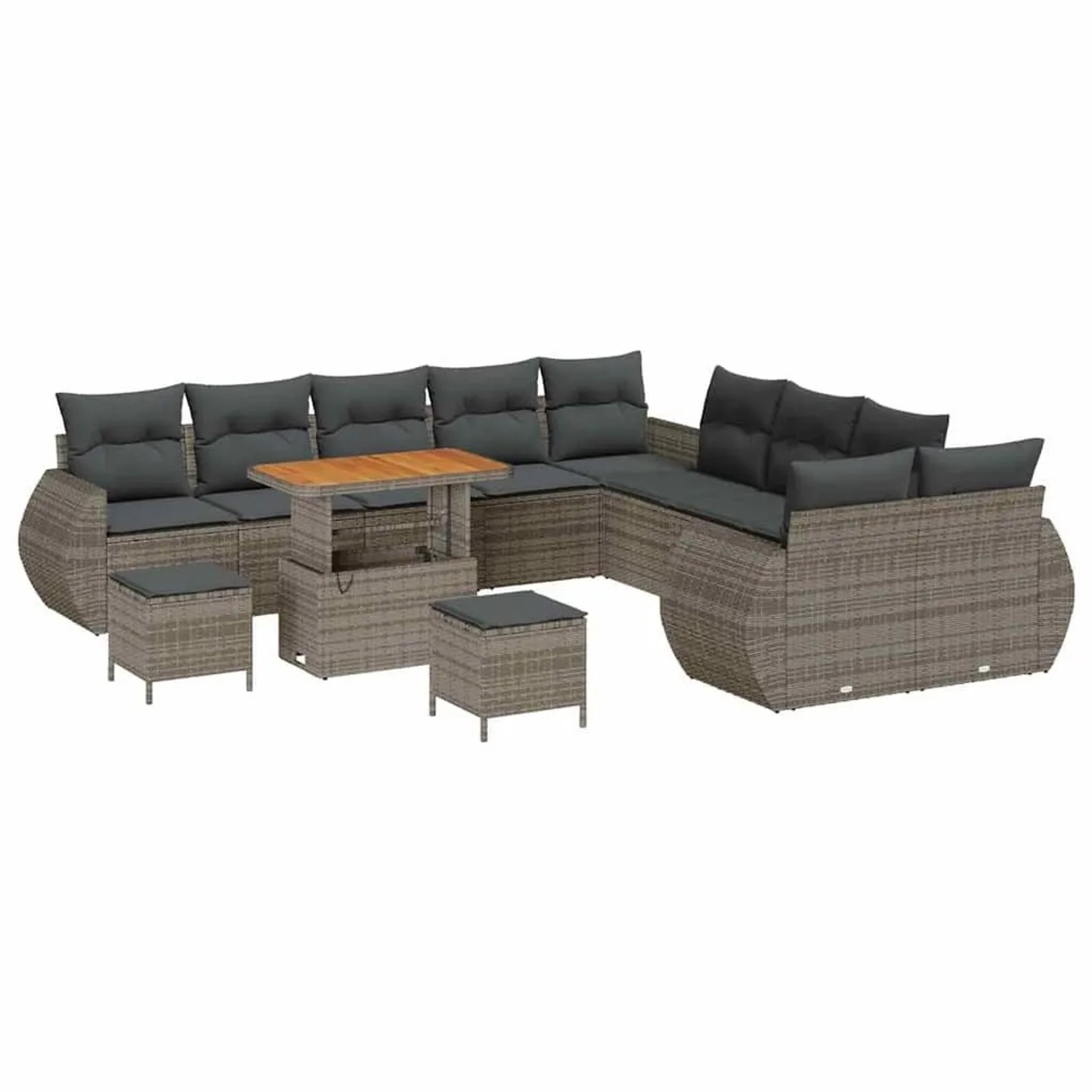 vidaXL Garten-Sofa-Set mit Kissen mit Speicher 13-Tlg Grau 3363888