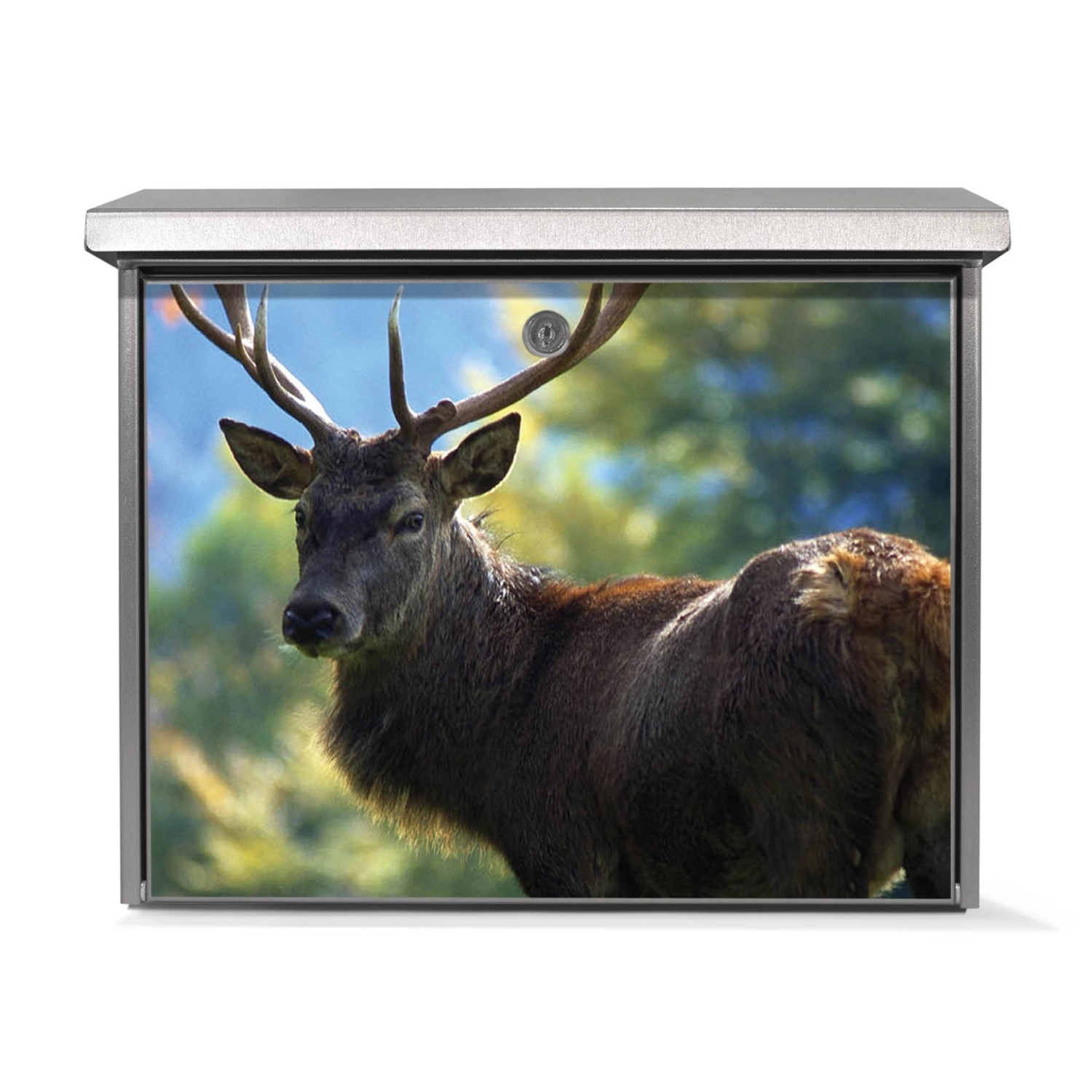 Banjado Edelstahl Briefkasten mit Hirsch Motiv, ohne Zeitungsfach.