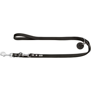 Schwarze, verstellbare Hunter Führleine aus Leder, 2 m lang.