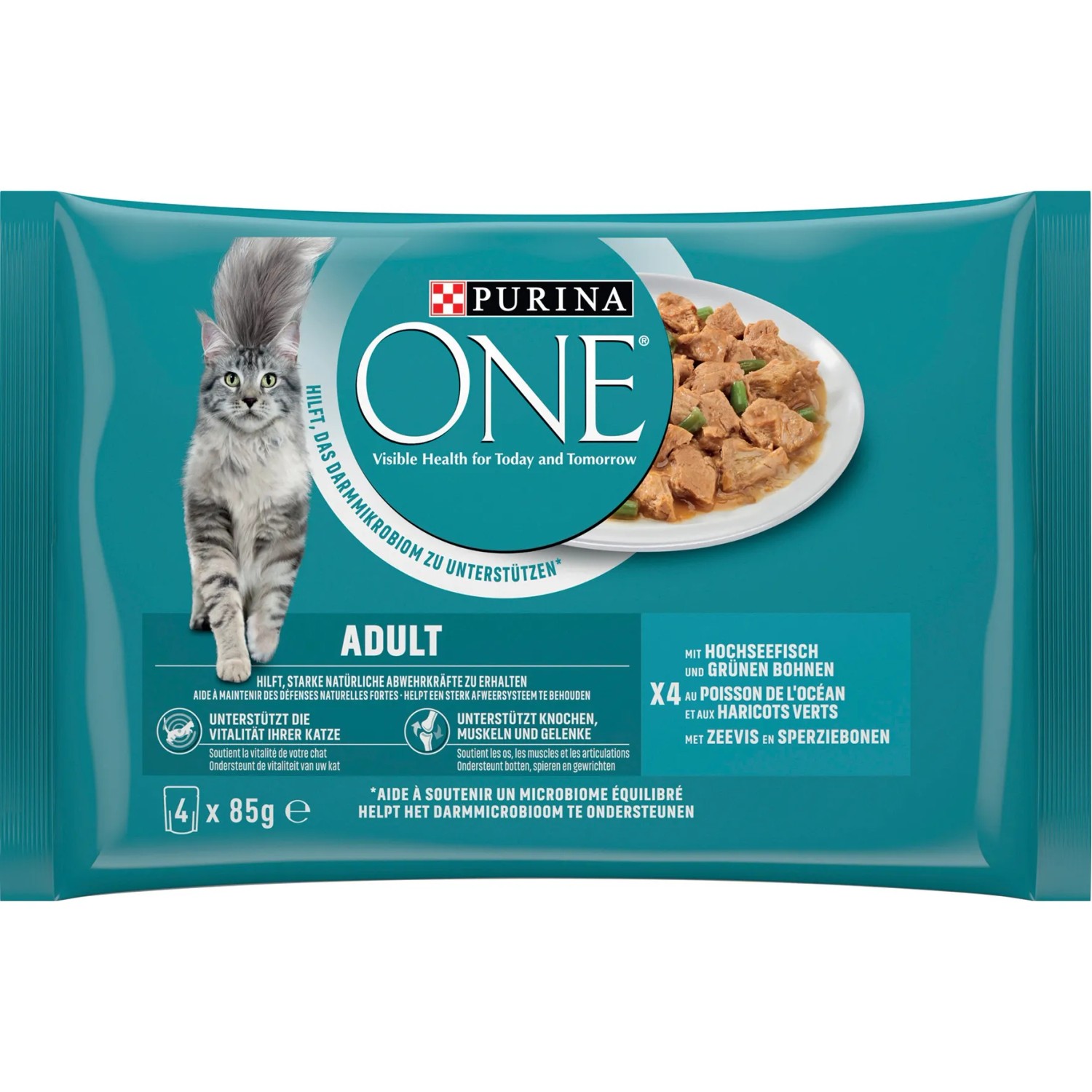 Purina One Katzenfutter Adult Hochseefisch und grünen Bohnen in Sauce 4x85 g