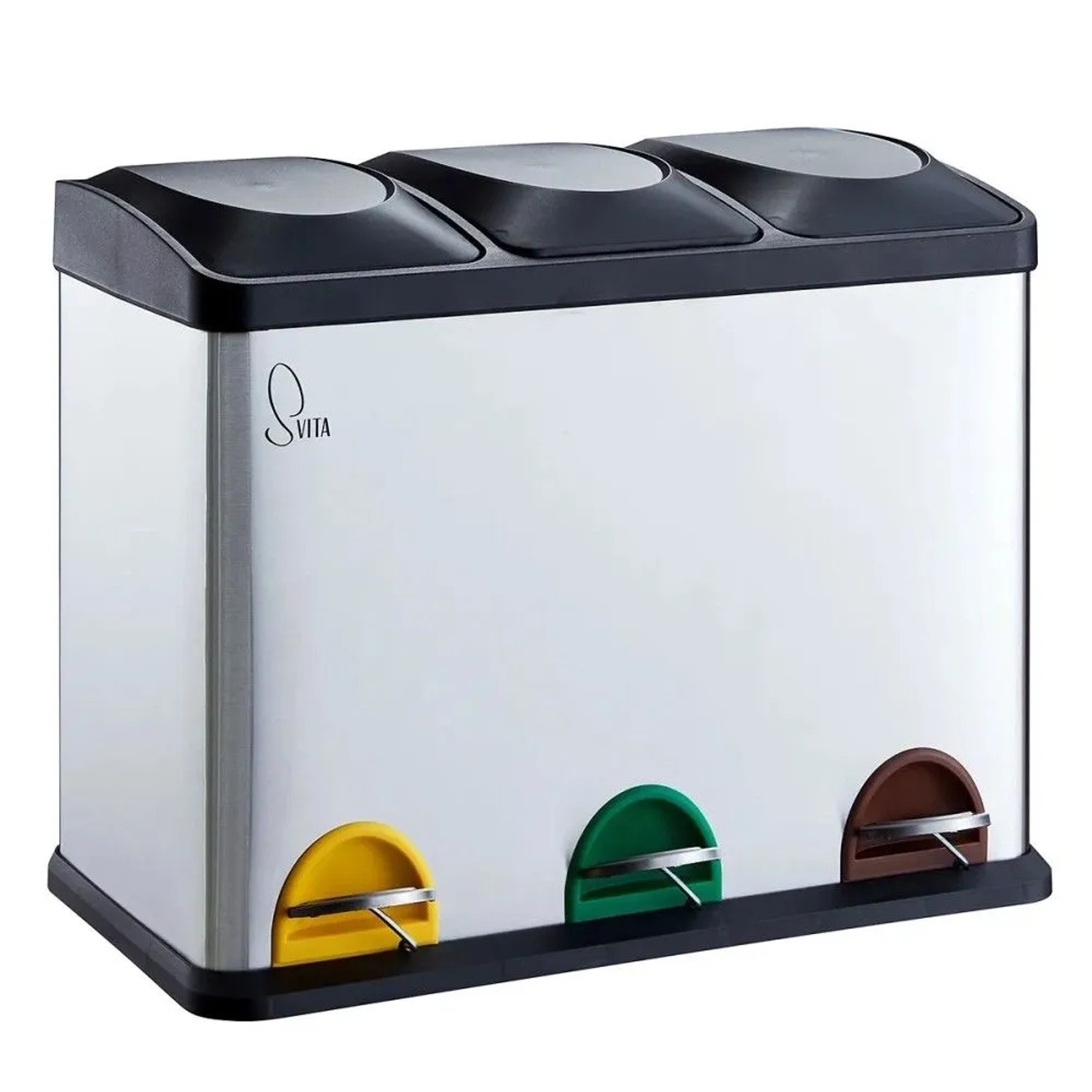 Svita TC3X15 Mülleimer Papierkorb Edelstahl Treteimer Abfalleimer Mülltrennung 45L Silber