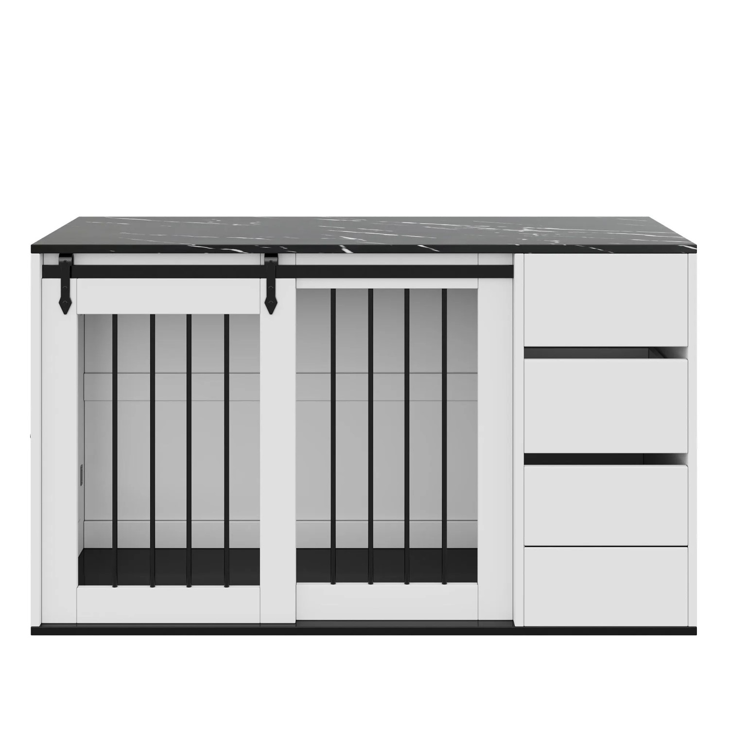 Merax Hundebox 140x60x87 cm Weiß Holz Metall Beistelltisch Marmoroptik