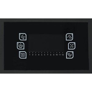 Detailaufnahme: Bedienfeld des Justus Pelletofen Norta Speckstein mit Display und Funktionsknöpfen.