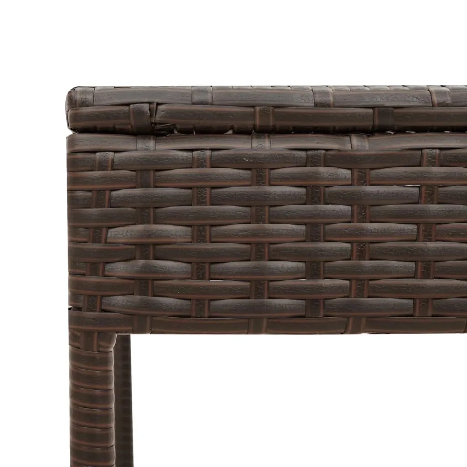 Detailansicht: Brauner vidaXL Beistelltisch aus Poly Rattan für Sonnenliegen.