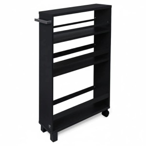 Schwarzes Bomoe Nischenregal Hylla mit 3 Böden, Griff und Rollen, 79x50x15cm.
