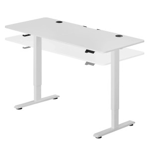 Weißer, höhenverstellbarer Juskys Schreibtisch Office Stand 140x60 cm mit Kabelführung.