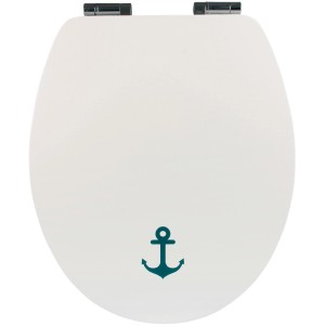 Sanitop-Wingenroth WC-Sitz mit Schiffsanker Dekor, weiße Klobrille mit Absenkautomatik.
