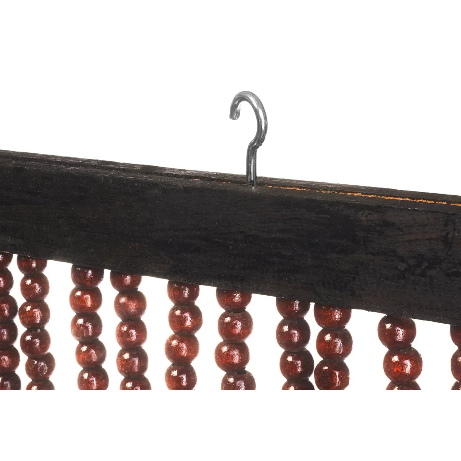 Detailansicht: Kobolo Türvorhang CHOCO mit Holzperlen und Aufhängung.