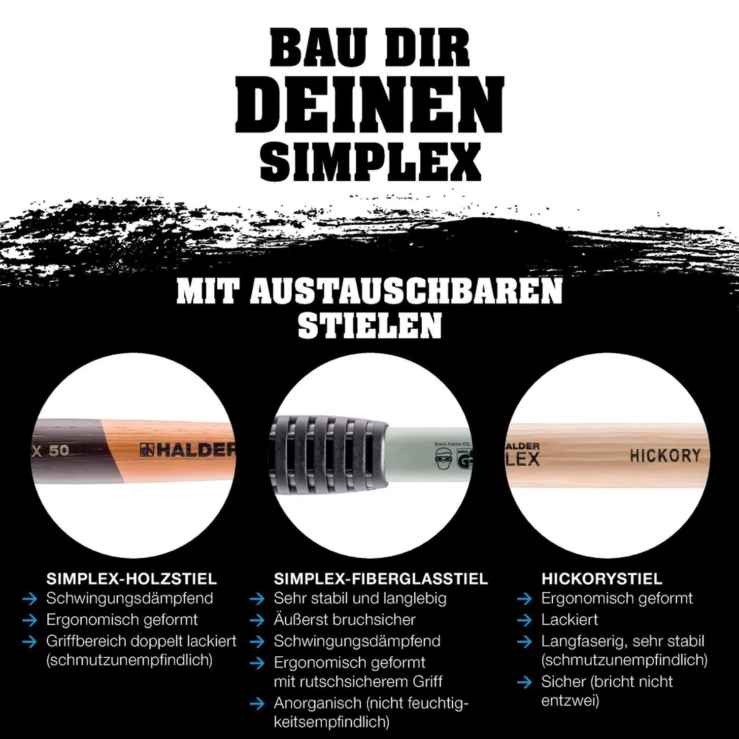 Halder Simplex Schonhammer Ø 60 mm Gummi Schwarz Kurzer Stiel mit Tempergussgehäuse_2