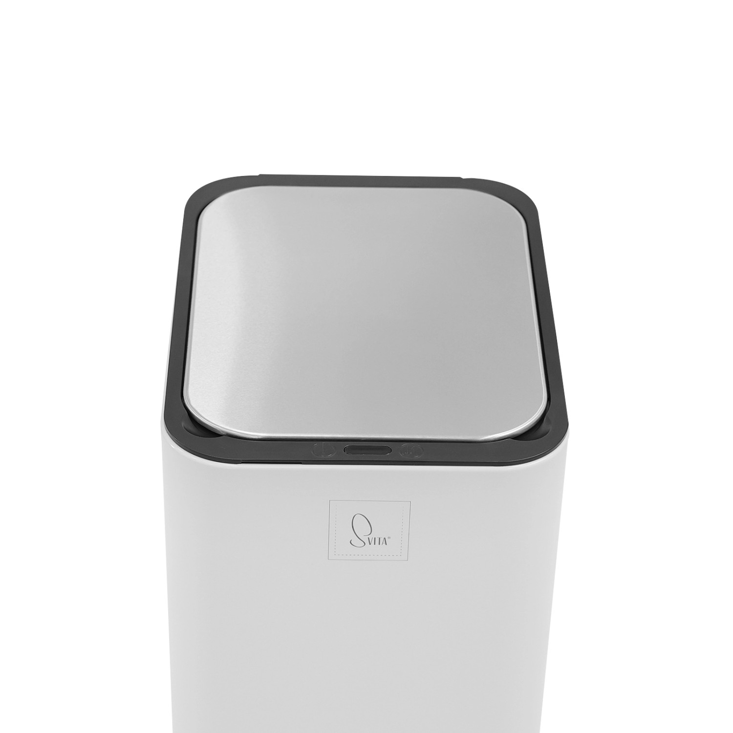 Weißer Svita Sensormülleimer SE13L mit silbernem Deckel, Automatik Abfalleimer für Küche.
