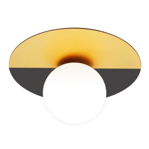 ZMH Deckenleuchte schwarzgold, oval mit weißem Glaskugelschirm. Modernes Vintage Design für Wohnräume.