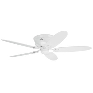 Weißer Hunter Low Profile III Deckenventilator mit Zugschalter, 5 Flügel. Ideal für niedrige Räume.