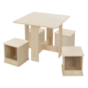 Joyz Kindersitzgruppe, 5-teilig: Tisch und 4 Hocker aus Holz, ideal für Kinderzimmer.