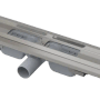 AlcaDrain APZ101 Duschrinne aus Edelstahl, 650 mm, mit waagerechtem Ablauf und Siphon. Flache Bauhöhe für Duschen.