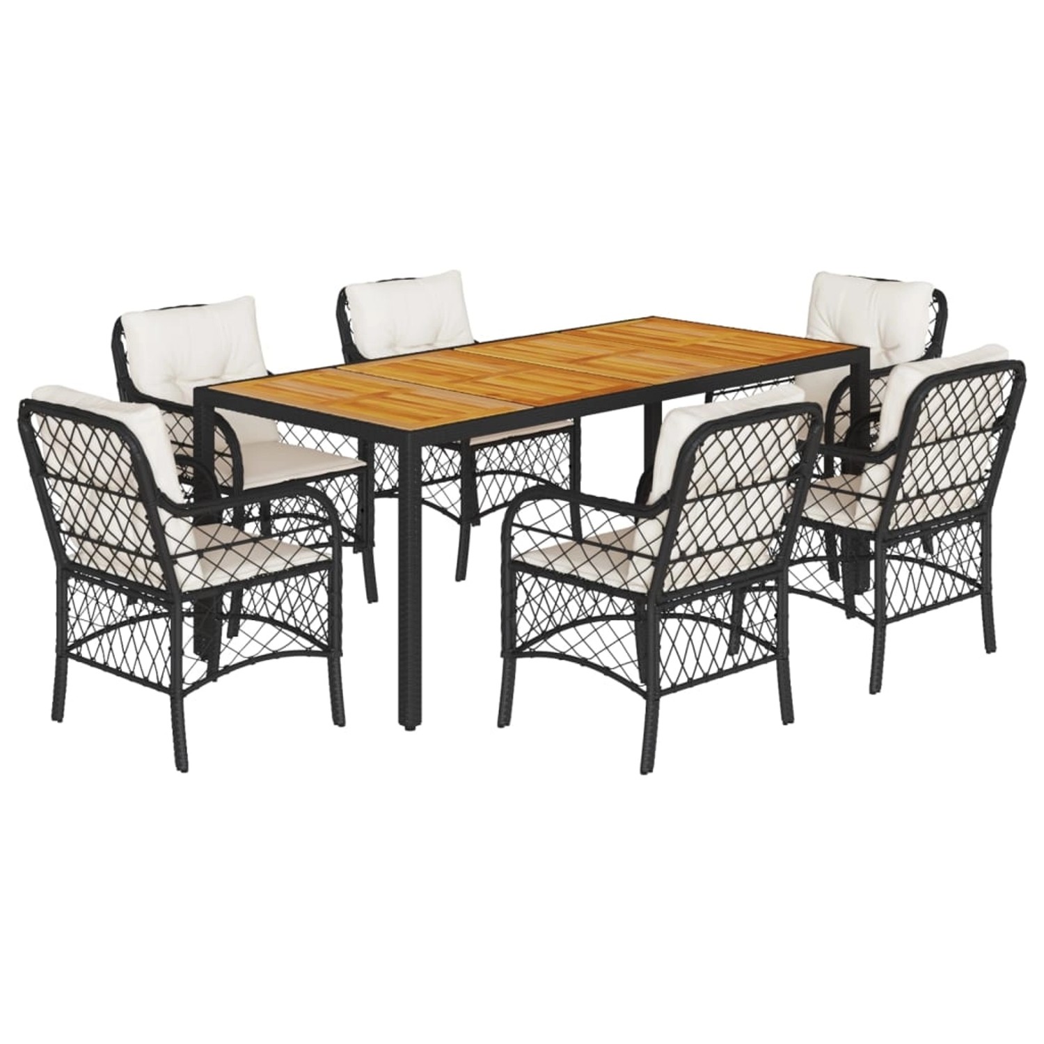 vidaXL 7-Tlg Garten-Essgruppe mit Kissen Schwarz Poly Rattan 3212040 günstig online kaufen